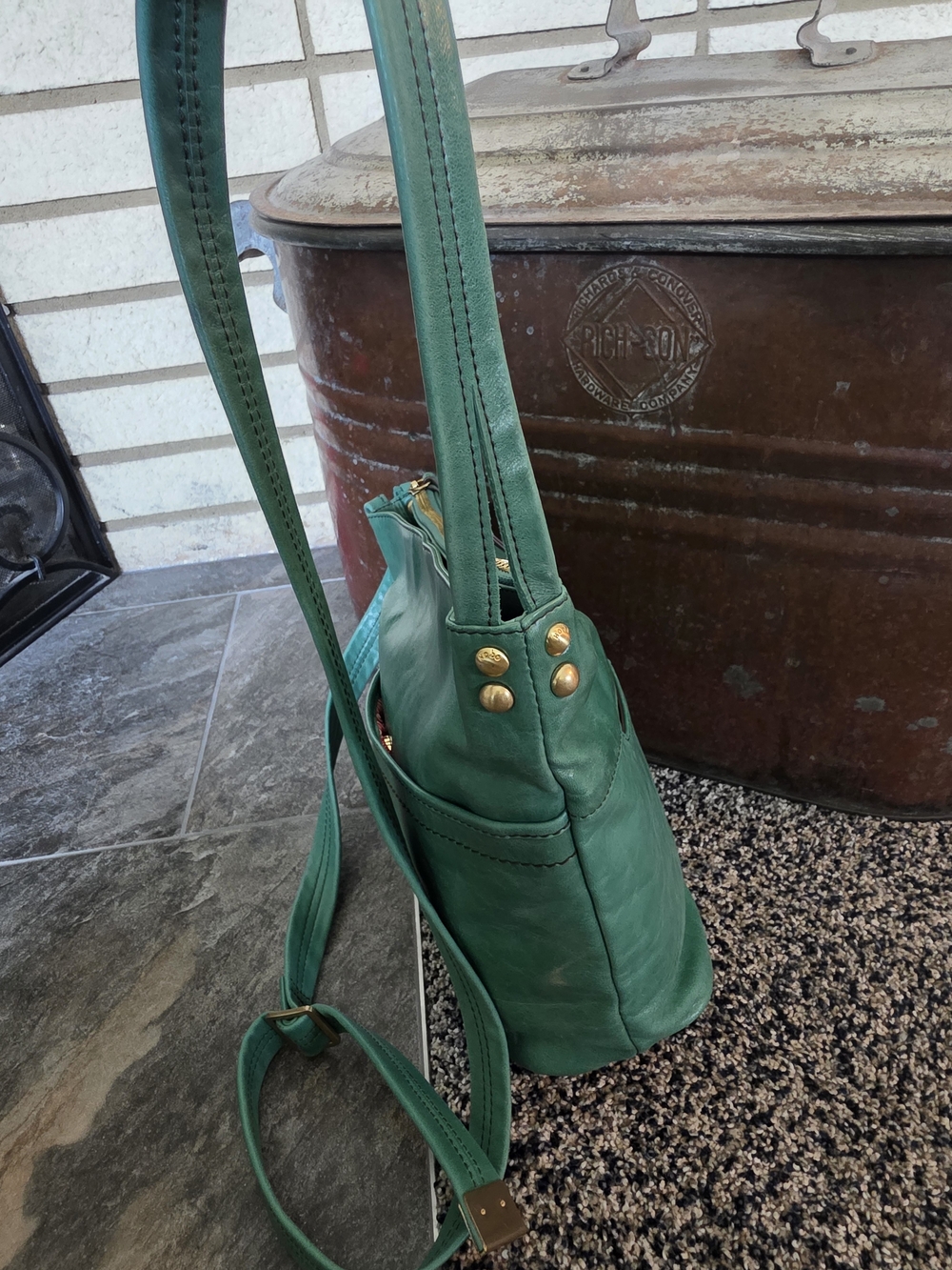 HOBO Green Leather Bucket Satchel Crossbody Bag Vintage Soft Leather Y2K - Picture 16 of 16